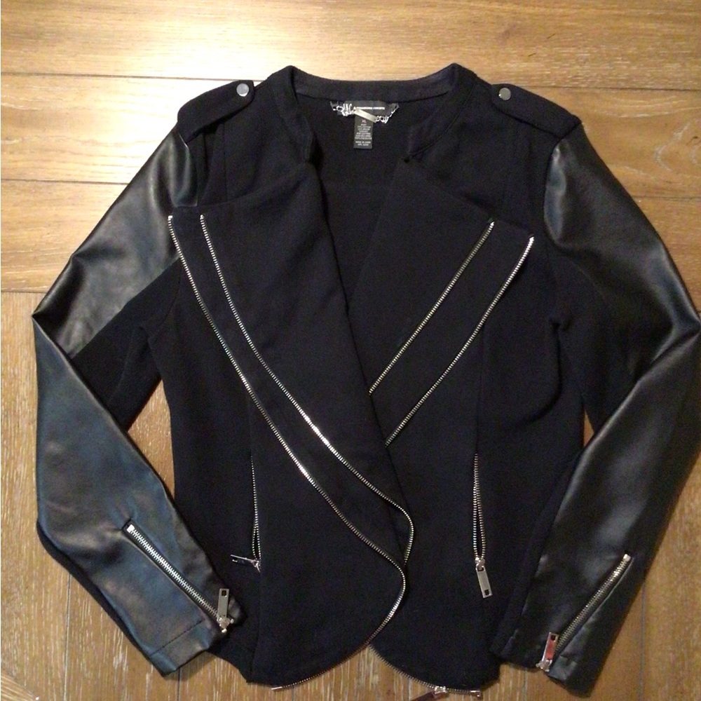 Black Jacket with Leather Sleeves